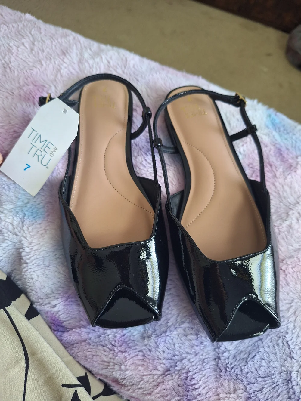 Black Patent Slingback Flats with Memory Foam